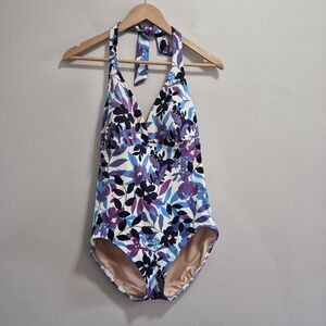 Lands' End Floral Halter One Piece Bathing Suit Swimsuit Size 12